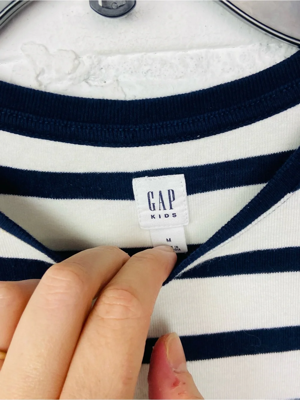 Gap Kids cotton Navy & White Striped Long-Sleeve Dress size medium